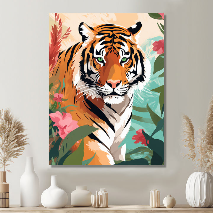 Orange Tiger Portrait In Tropical Jungle - Tiger Home Decor Art