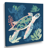 Deep Sea Turtle Swimming Retro Illustration - Turtle Bedroom Wall Art