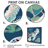 Deep Sea Turtle Swimming Retro Illustration - Turtle Bedroom Wall Art