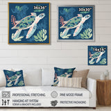 Deep Sea Turtle Swimming Retro Illustration - Turtle Bedroom Wall Art