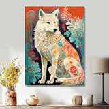 Powerful White Owl In Boho Forest Retro Illustration - Wolf Canvas Wall Art
