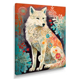 Powerful White Owl In Boho Forest Retro Illustration - Wolf Canvas Wall Art