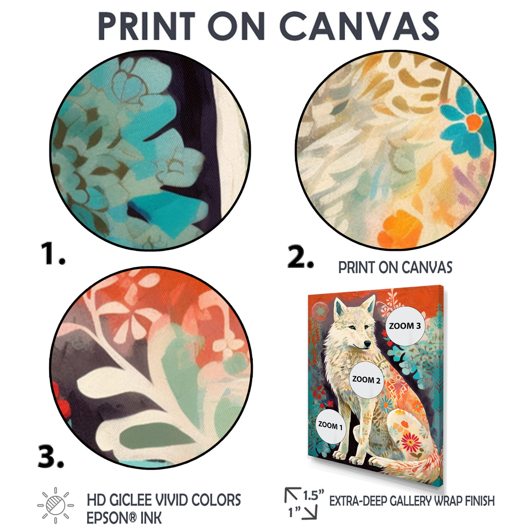 Powerful White Owl In Boho Forest Retro Illustration - Wolf Canvas Wall Art
