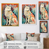 Powerful White Owl In Boho Forest Retro Illustration - Wolf Canvas Wall Art