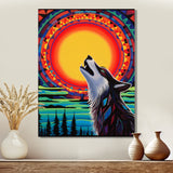 Wolf Howling At The Full Moon Ethnic Retro - Wolf Wall Decor