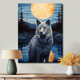 White Wolf Under The Full Moon By The Forest River Retro - Wolf Wall Decor