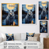 White Wolf Under The Full Moon By The Forest River Retro - Wolf Wall Decor