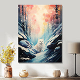 White Wolf In Snowy Forest Pastel Sunset Vintage Illustration - Wolf Wall Art Prints