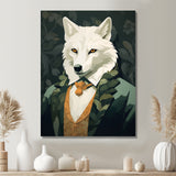 Stylish White Wolf In Green Suit - White Wolf Wall Art