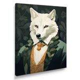 Stylish White Wolf In Green Suit - White Wolf Wall Art
