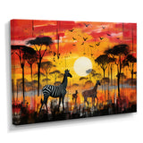 Zebra Roaming In The Savanna Under The Setting Sun - Zebra Large Canvas Wall Art