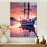 Sailboat Entering The Harbor In Sunset Mist - Boat Canvas Wall Art