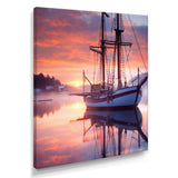Sailboat Entering The Harbor In Sunset Mist - Boat Canvas Wall Art