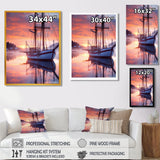 Sailboat Entering The Harbor In Sunset Mist - Boat Canvas Wall Art