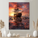 Old Boat Breaking Through The Arctic Ice River - Boat Canvas Wall Art