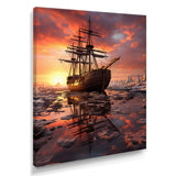Old Boat Breaking Through The Arctic Ice River - Boat Canvas Wall Art
