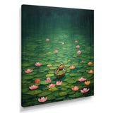 Pink Lotus River Tranquility Single Dinghy Floating - Boat Canvas Wall Art