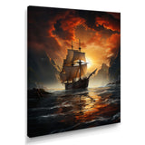 Fierce Sailboat Entering The Fjord Red Sunset - Boat Canvas Wall Art