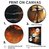 Fierce Sailboat Entering The Fjord Red Sunset - Boat Canvas Wall Art