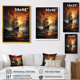 Fierce Sailboat Entering The Fjord Red Sunset - Boat Canvas Wall Art