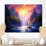 Sailboat Leaving The Fjord Harber Magical Sunset - Boat Canvas Wall Art