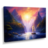 Sailboat Leaving The Fjord Harber Magical Sunset - Boat Canvas Wall Art