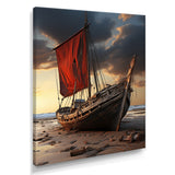 Coastal Quietness Red Sailboat Stranded On Desert Beach - Boat Canvas Wall Art