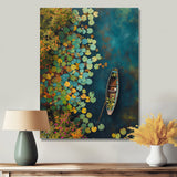Dinghy Floating Of Autumn Lake - Boat Canvas Wall Art