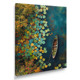 Dinghy Floating Of Autumn Lake - Boat Canvas Wall Art