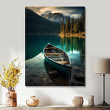 Canoe On Blue Forest Mountain Lake - Boat Canvas Wall Art