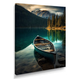 Canoe On Blue Forest Mountain Lake - Boat Canvas Wall Art