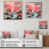 Deep Ocean Red Coral With Little Fishes Retro Illustration - Coral Wall Decor