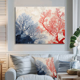 Red And Blue Deep Ocean Coral Retro Illustration - Coral Wall Art Prints