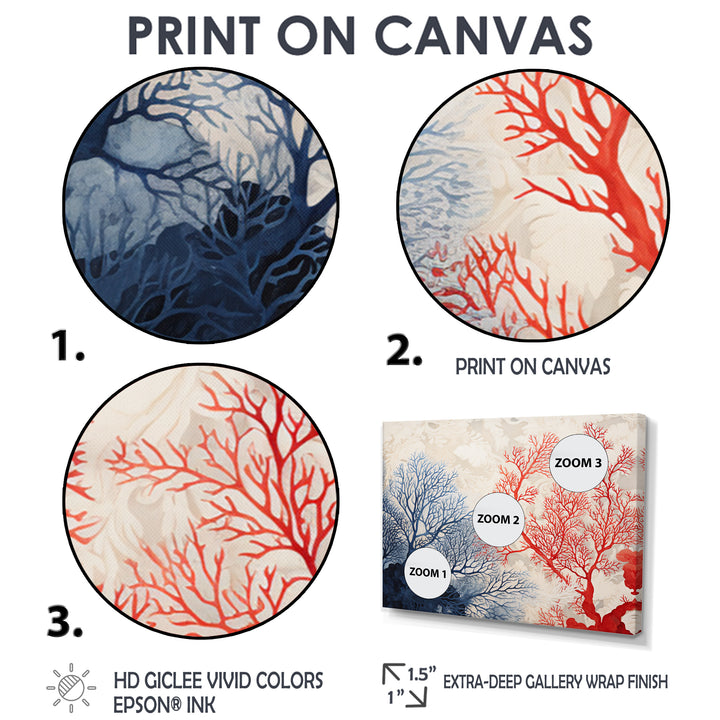 Red And Blue Deep Ocean Coral Retro Illustration - Coral Wall Art Prints