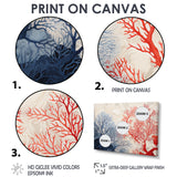 Red And Blue Deep Ocean Coral Retro Illustration - Coral Wall Art Prints