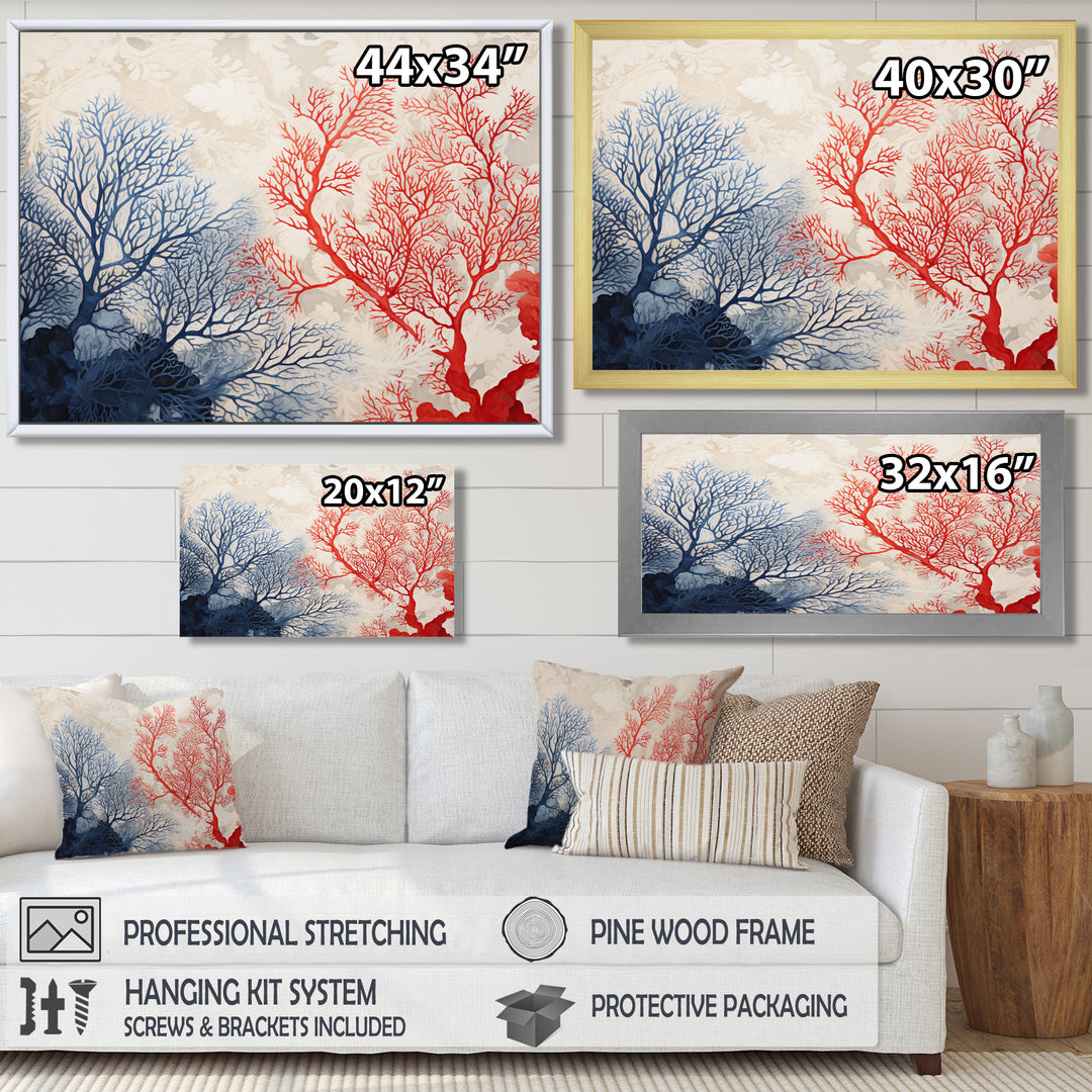 Red And Blue Deep Ocean Coral Retro Illustration - Coral Wall Art Prints