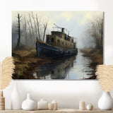 Deserted Fisherman Boat Alone In Misty River - Boat Canvas Wall Art