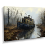Deserted Fisherman Boat Alone In Misty River - Boat Canvas Wall Art