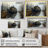 Deserted Fisherman Boat Alone In Misty River - Boat Canvas Wall Art