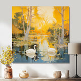 Two Swans In Yellow Autumn Lake - Swans Wall Art Prints