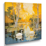 Two Swans In Yellow Autumn Lake - Swans Wall Art Prints