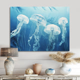 Four White Jellyfish Floating To The Ocean Surface Sunlight - Blue Jellyfish Wall Art