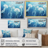 Four White Jellyfish Floating To The Ocean Surface Sunlight - Blue Jellyfish Wall Art