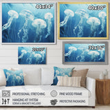Four White Jellyfish Floating To The Ocean Surface Sunlight - Blue Jellyfish Wall Art