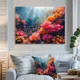 Little Orange Fishes God Rays Deep Ocean Pink Orange Coral - Multi-Color Coral Wall Art