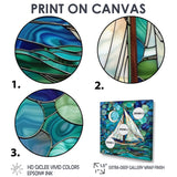 White Sailboat Ocean Sky Circles Of Shades Of Green And Blue - Boat Canvas Wall Art
