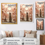 White Cat Pink Futuristic Interior - Cat Framed Canvas Art
