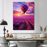 Squared Balloon Flying Over Lavender Fields - Hot Air Balloon Canvas Wall Art