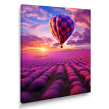 Squared Balloon Flying Over Lavender Fields - Hot Air Balloon Canvas Wall Art