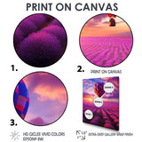 Squared Balloon Flying Over Lavender Fields - Hot Air Balloon Canvas Wall Art